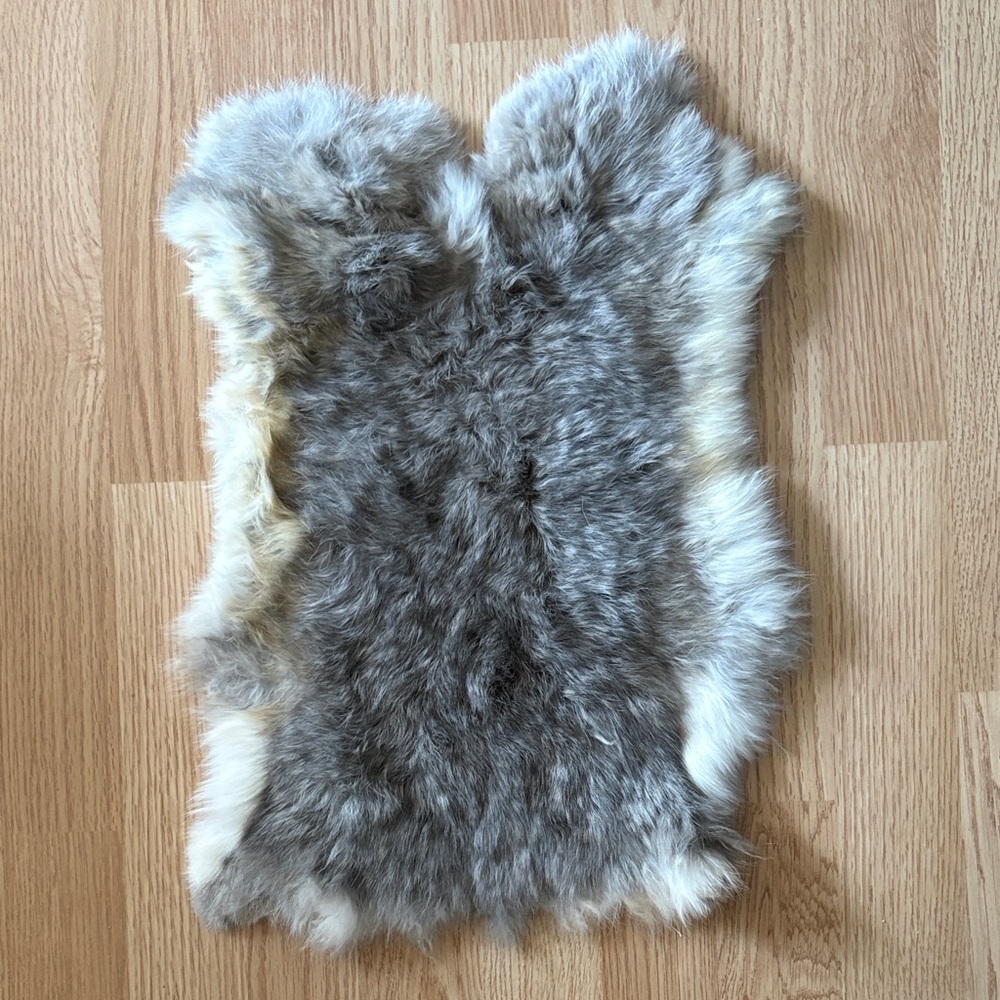 #0047 Gray Cream Rabbit Fur Pelt Craft Supply